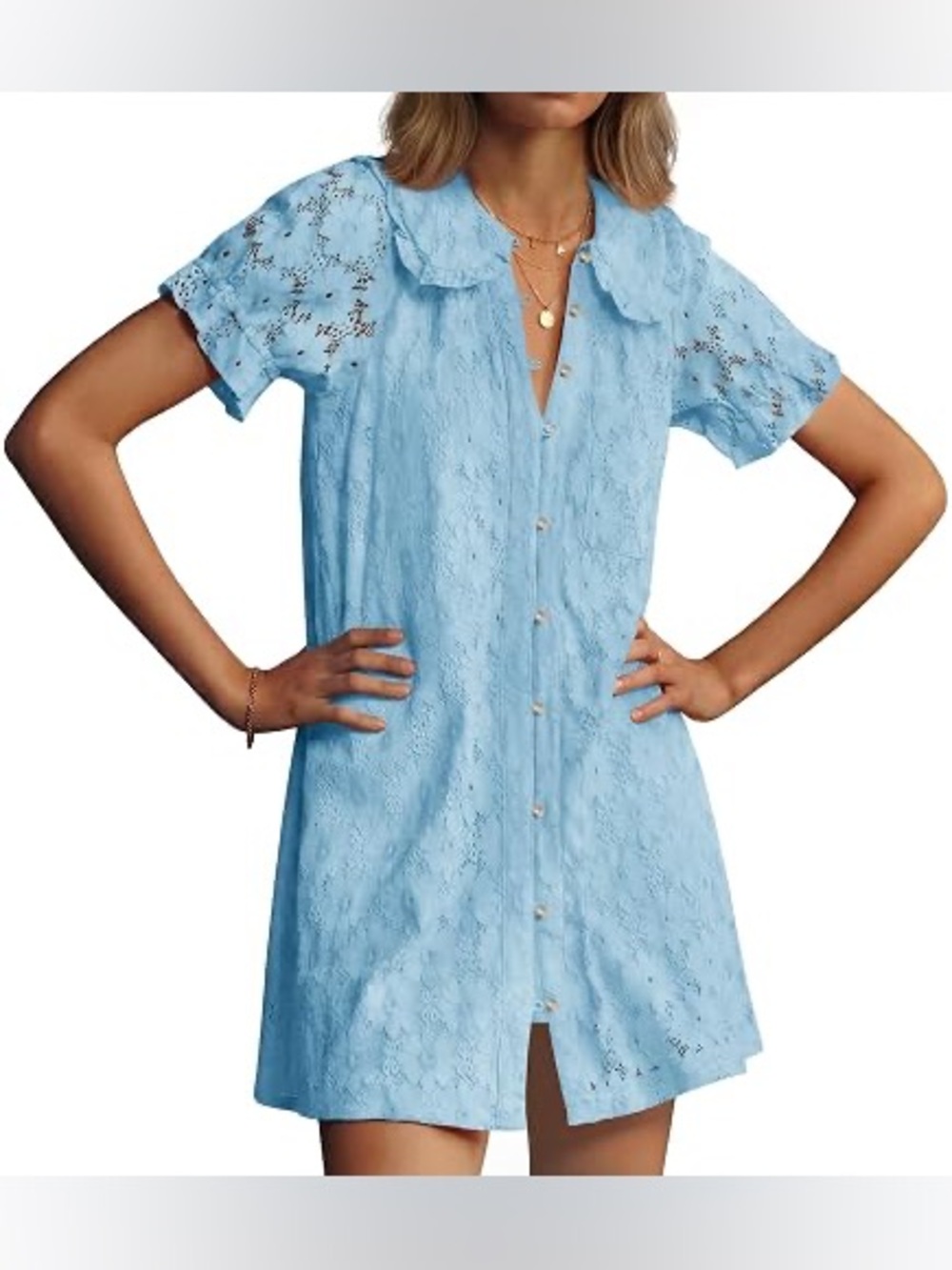 Wenrine Blue Lace Shirt Dress